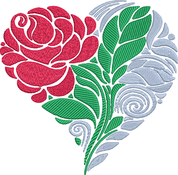 Rose heart embroidery design, floral heart embroidery file