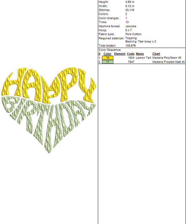 Happy Birthday Machine Embroidery Design Love