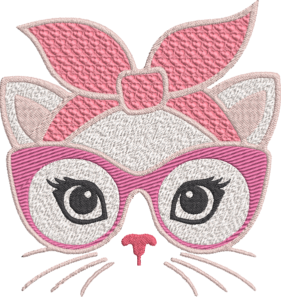Cat Face with Glasses Machine Embroidery Designs kitten